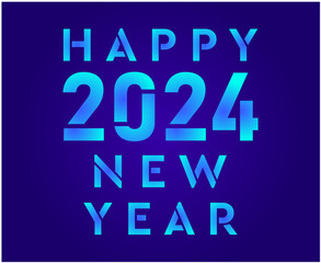 Happy New Year 2024 Abstract Cyan Graphic Design Vector Logo Symbol Illustration With Blue Background
