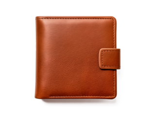 Top view of brown genuine leather wallet isolated on white transparent background. png