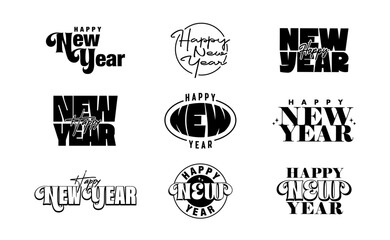 Happy new year aesthetic logo. New year salutation lettering. Modern aesthetic typographic style.