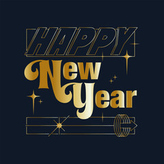 Happy new year poster design in y2k aesthetic style. New year salutation in modern graphics.