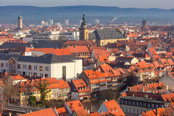 Naklejka premium Aerial view of Old town of Bamberg, Bavaria, Upper Franconia, Germany
