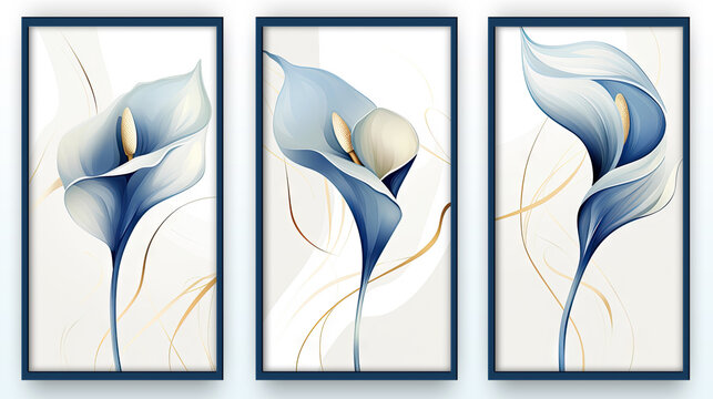 A set of canvases with flower.  Plant art design.