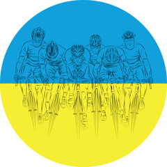 Cyclist on the background of the map of Ukraine vector