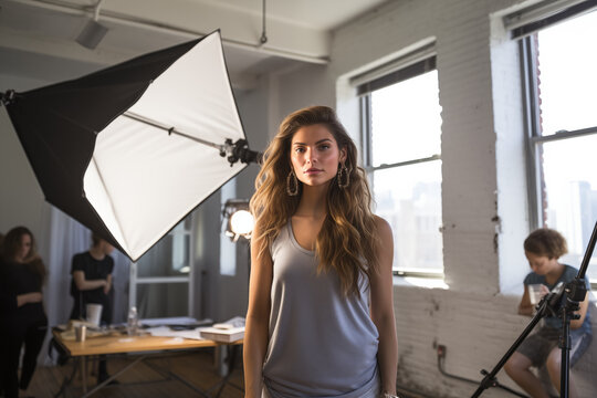 Modeling agencies conducting photo shoots, leaving space for messages on confidence