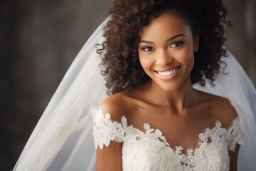 Stunning African American Bride In Exquisite Wedding Attire Up Close - obrazy, fototapety, plakaty