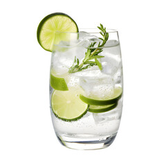 Gin tonic with sliced lime in glass isolated on transparent background Generative AI	