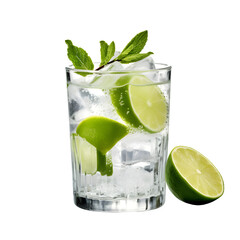 Gin tonic with sliced lime in glass isolated on transparent background Generative AI	