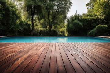 Barren Wooden Deck Surrounding A Pool