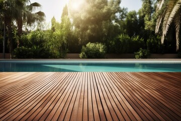 Swimming Pool In An Open Wooden Deck