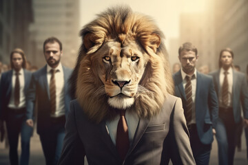 Lion Executive With Mane Leading Successful Company