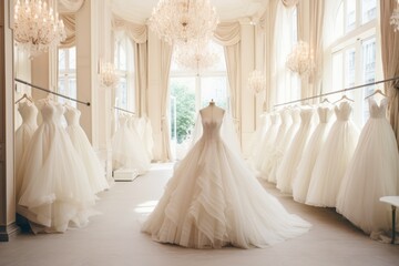 Luxurious Bridal Boutique Displaying Elegant Wedding Dresses