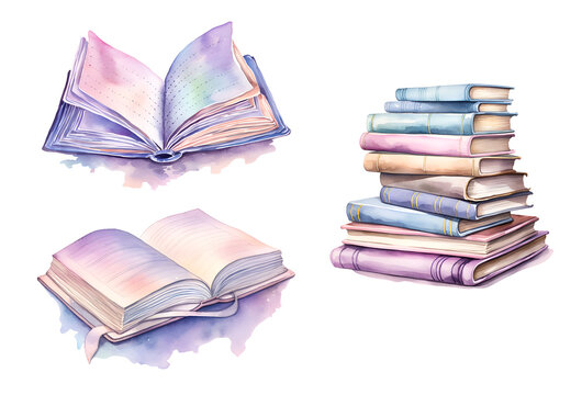 Book, watercolor clipart illustration with isolated background.