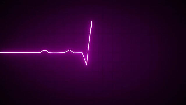 Glowing purple neon heartbeat pulse rate line. Health and Medical concept. EKG Pulse Wave, cardiogram and rhythm