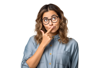 Young Argentinian woman with funny curious expression over, having doubts, isolated on transparent background PNG