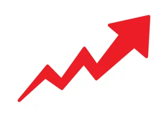 Foto op Canvas Growing business red arrow on white, Profit red arrow, Vector illustration.Business concept, growing chart. Concept of sales symbol icon with arrow moving up. Economic Arrow With Growing Trend.  © stefanbalaz