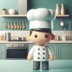 Whimsical Chef in a Teal Kitchen: Perfect for Culinary Blogs and Concept of Joyful Cooking
