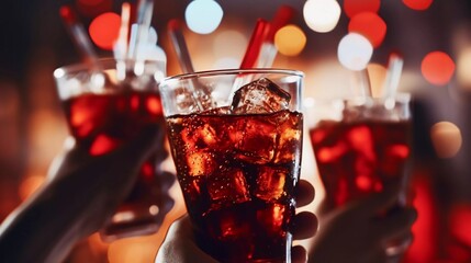 New Year's Eve Party, People holding coke drinks while dancing ,with blurred background
