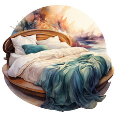 watercolor Bed clipart, Generative Ai