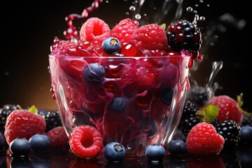 Acai with raspberries and blueberries, an explosion of tropical colors and flavors., generative IA