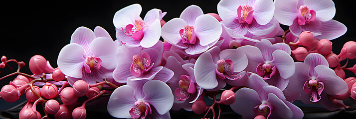 blooming orchids in close-up. exotic flowers. floral backdrop.
