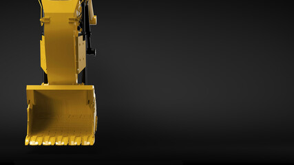 Hydraulic construction site bulldozer shovel, isolated, 3d rendering, 3d illustration, design