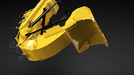 Hydraulic construction site bulldozer shovel, isolated, 3d rendering, 3d illustration, design