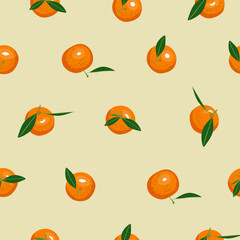 Vector illustration. Seamless pattern of tangerines on a pastel background. Background, Merry Christmas, concept of New Year holidays, website design, invitation, wrapping paper, gift paper.