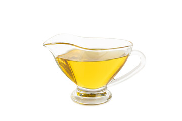 Bowl of fresh olive oil and olives with leaves isolated on white background. Delicious olive oil in a glass bowl. olive oil bottle.