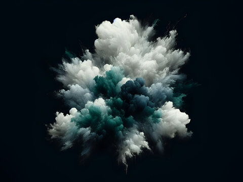Esplosione di fumo bianco, verde e grigio su sfondo nero