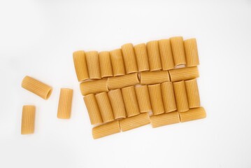 Rigatoni Noodles in a Pattern on White Background