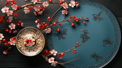 Background for Lunar New Year or Chinese New Year with a flowering branch.