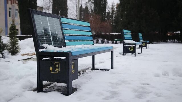 The bench is equipped with a solar panel for electricity energy generation in order to charge different gadget or mobile devices