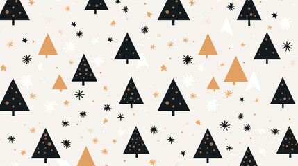 modern repeating pattern christmas tree background with trees and snow, gold and grey colors - obrazy, fototapety, plakaty