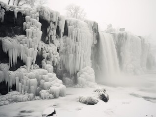 Frozen waterfall in a winter forest