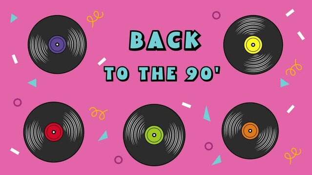 Animation with vinyls that spin 90s style on pink background