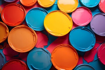 Colorful paint can tops background or wallpaper