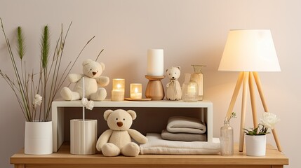 baby accessories on the shelves or in the closet, a gray plush elephant and a white star lamp, making the room feel like it's actually been used