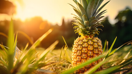 Pineapple in a Field at Sunset