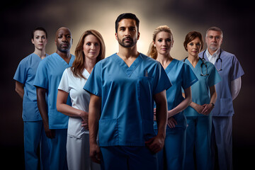 Portrait of smiling Multi-Cultural Medical Team Standing In Hospital