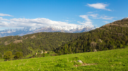 Fototapeta premium Panoramic view of the Caucasus mountains
