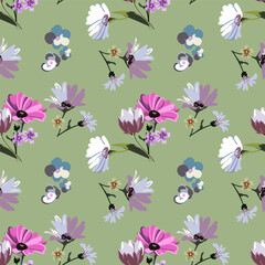 Vector seamless floral background for design of fabric, paper, wallpaper. Summer pattern