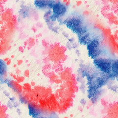 Tie Dye Round Art. Tie Dye Spiral Swirl. Blue Seamless Print. Round Retro Tie Dye. Red Swirl Background. Abstract Repeat Texture. Spiral Dyed Batik. Red Vector Texture. Spiral Blue Background.