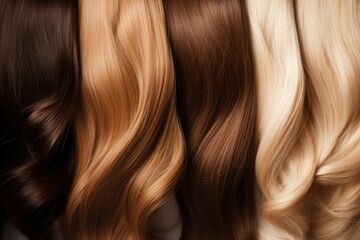 Fototapeta premium Strands of natural, healthy, long hair in various colors.