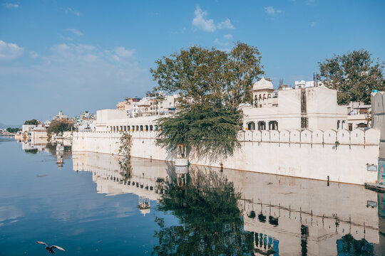 waterfront view of pichola lake in udaipur, india