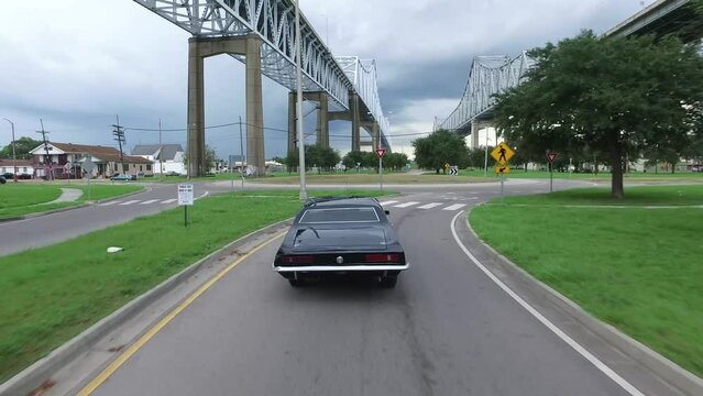 Speeding, reckless vehicle driving around empty road