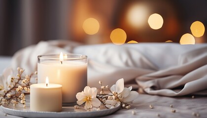 Warm and cozy winter nights  the joy of candlelight in a charming home with copy space for text