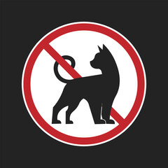 Isolated printable label design sign of pets not allow, no pet allowed, animal do not enter sign with illustration black cat in red circle crossed out