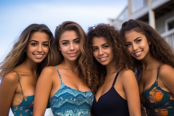 Young attractive women posing at the beach - obrazy, fototapety, plakaty