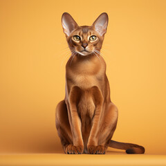 Abyssinian breed cat on yellow background