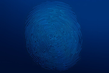 Security access, cyber technology. Fingerprint scan on deep blue background